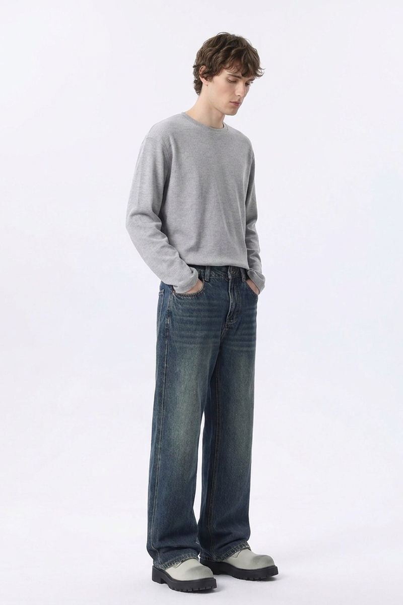 Men's 100% Cotton Vintage Wash Straight Leg Jeans
