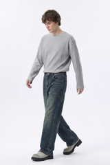 Men's 100% Cotton Vintage Wash Straight Leg Jeans