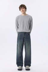 Men's 100% Cotton Vintage Wash Straight Leg Jeans