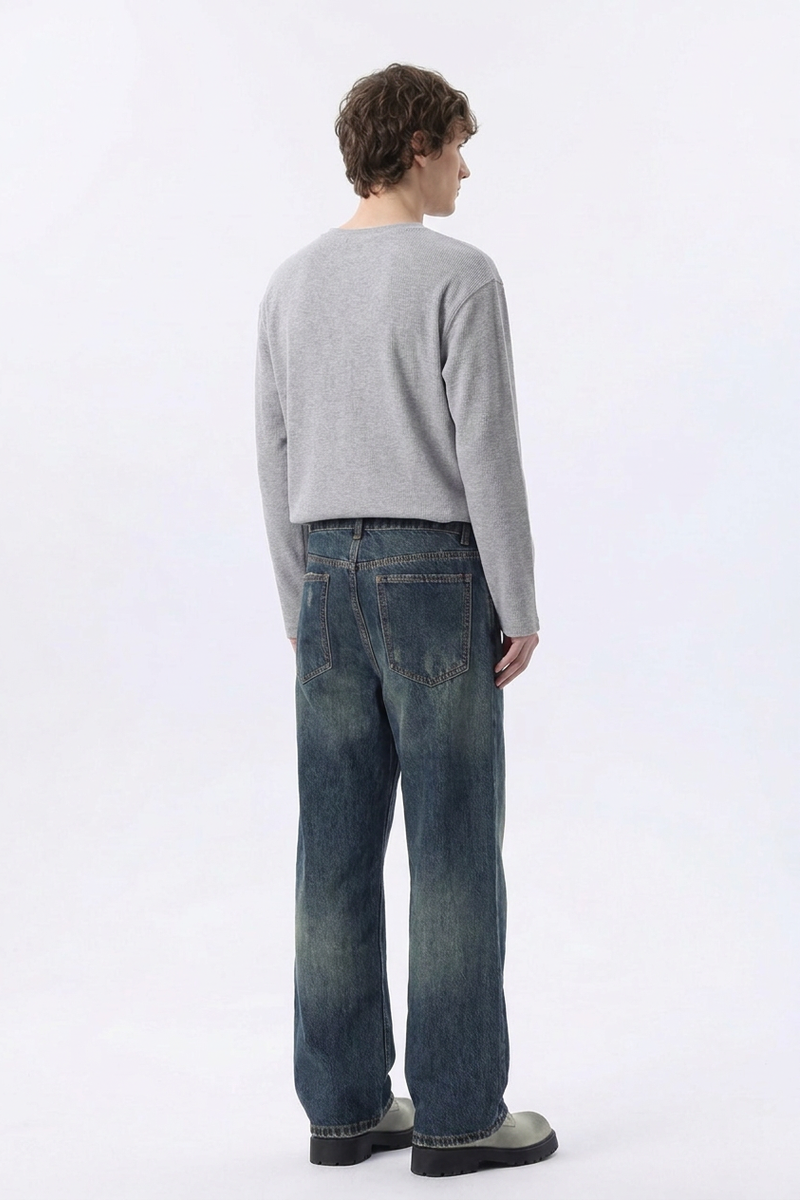 Men's 100% Cotton Vintage Wash Straight Leg Jeans