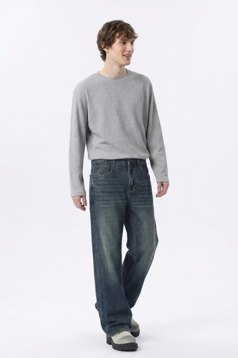 Men's 100% Cotton Vintage Wash Straight Leg Jeans