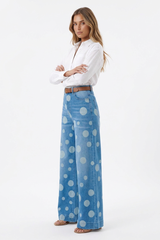 Women's Retro Polka Dot High Waist Wide Leg Jeans