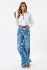 Women's Retro Polka Dot High Waist Wide Leg Jeans