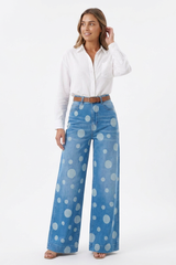 Women's Retro Polka Dot High Waist Wide Leg Jeans