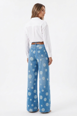 Women's Retro Polka Dot High Waist Wide Leg Jeans