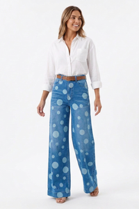 Women's Retro Polka Dot High Waist Wide Leg Jeans