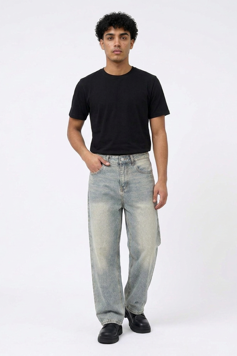 Men's Vintage Wash Loose Wide Leg Jeans