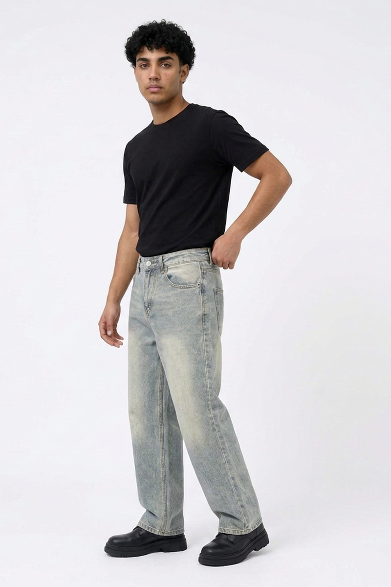 Men's Vintage Wash Loose Wide Leg Jeans
