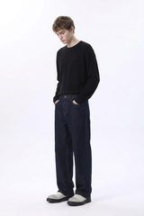 Men's Raw Denim Blue Relaxed Straight Leg Jeans