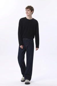 Men's Raw Denim Blue Relaxed Straight Leg Jeans