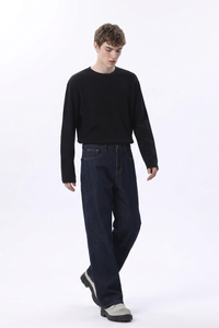 Men's Raw Denim Blue Relaxed Straight Leg Jeans