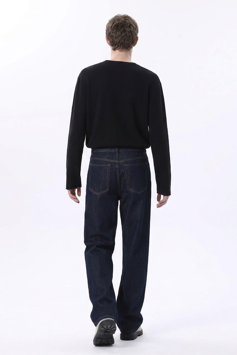 Men's Raw Denim Blue Relaxed Straight Leg Jeans