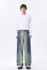 Men's Gradient Blue Relaxed Wide Leg Jeans