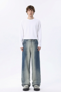 Men's Gradient Blue Relaxed Wide Leg Jeans