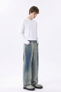 Men's Gradient Blue Relaxed Wide Leg Jeans