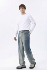 Men's Gradient Blue Relaxed Wide Leg Jeans