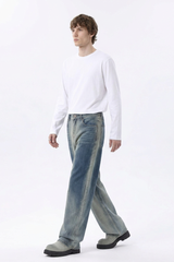 Men's Gradient Blue Relaxed Wide Leg Jeans