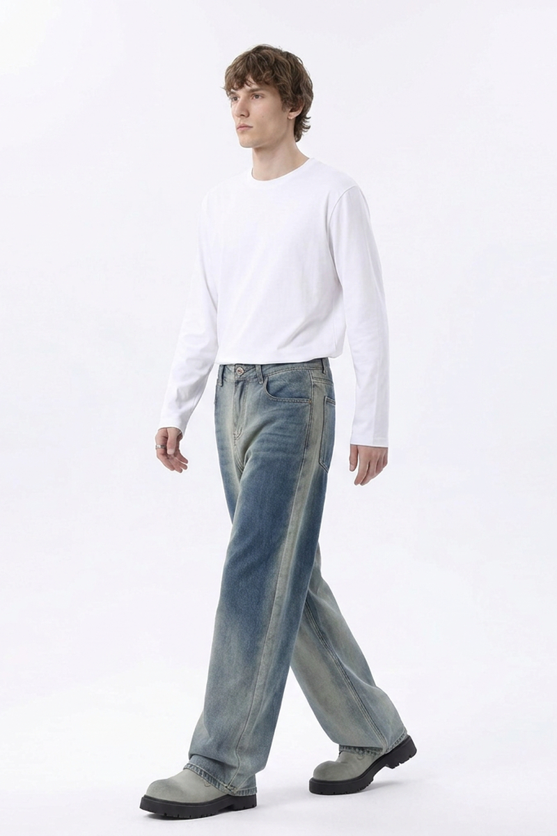 Men's Gradient Blue Relaxed Wide Leg Jeans