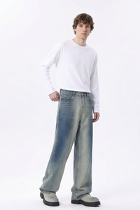 Men's Gradient Blue Relaxed Wide Leg Jeans
