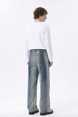 Men's Gradient Blue Relaxed Wide Leg Jeans