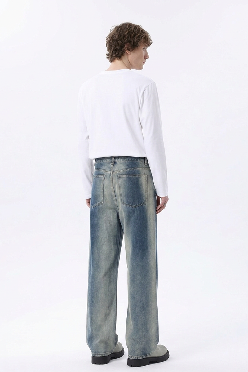 Men's Gradient Blue Relaxed Wide Leg Jeans
