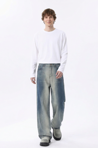 Men's Gradient Blue Relaxed Wide Leg Jeans