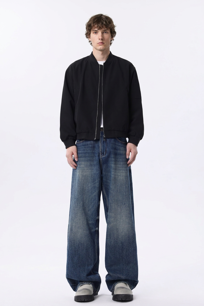 Men's 100% Cotton Classic Blue Loose Fit Wide Leg Jeans