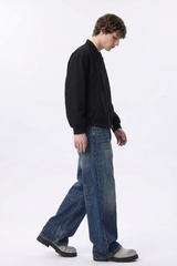 Men's 100% Cotton Classic Blue Loose Fit Wide Leg Jeans