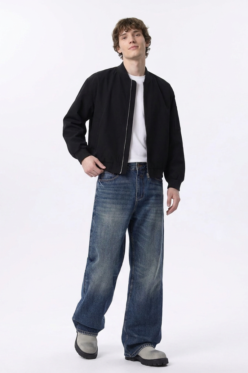 Men's 100% Cotton Classic Blue Loose Fit Wide Leg Jeans