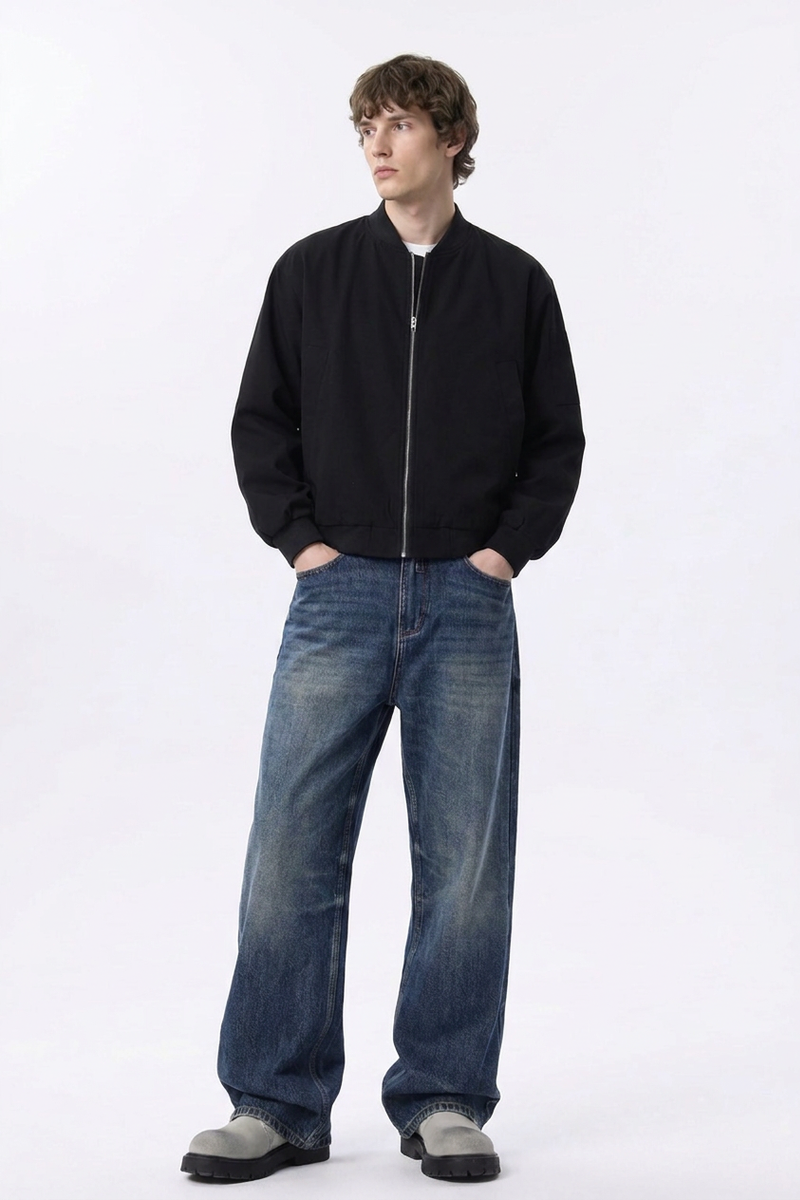 Men's 100% Cotton Classic Blue Loose Fit Wide Leg Jeans