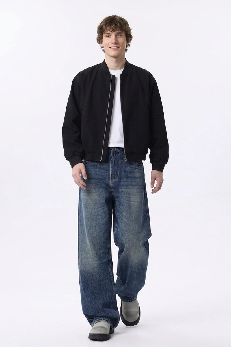 Men's 100% Cotton Classic Blue Loose Fit Wide Leg Jeans