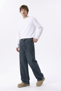 Men's 100% Cotton Vintage Relaxed-Fit Wide Leg Jeans