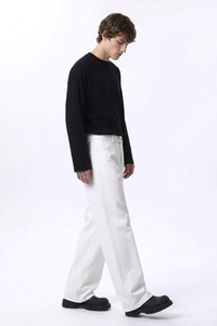 Men's Fall 100% Cotton  Clean White Loose Fit Wide Leg Jeans