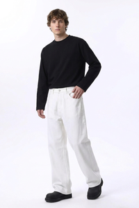 Men's Fall 100% Cotton  Clean White Loose Fit Wide Leg Jeans