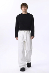 Men's Fall 100% Cotton  Clean White Loose Fit Wide Leg Jeans