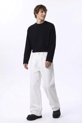 Men's Fall 100% Cotton  Clean White Loose Fit Wide Leg Jeans