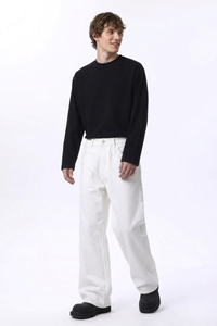 Men's Fall 100% Cotton  Clean White Loose Fit Wide Leg Jeans