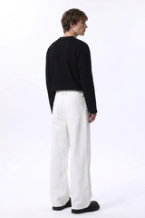 Men's Fall 100% Cotton  Clean White Loose Fit Wide Leg Jeans