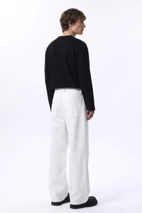 Men's Fall 100% Cotton  Clean White Loose Fit Wide Leg Jeans