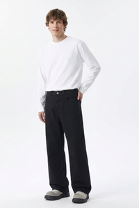 Men's 100% Cotton Pure Black Wash Loose Fit Wide Leg Jeans
