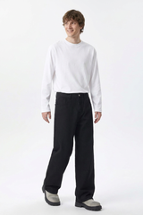 Men's 100% Cotton Pure Black Wash Loose Fit Wide Leg Jeans
