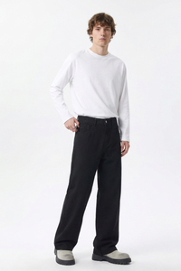 Men's 100% Cotton Pure Black Wash Loose Fit Wide Leg Jeans
