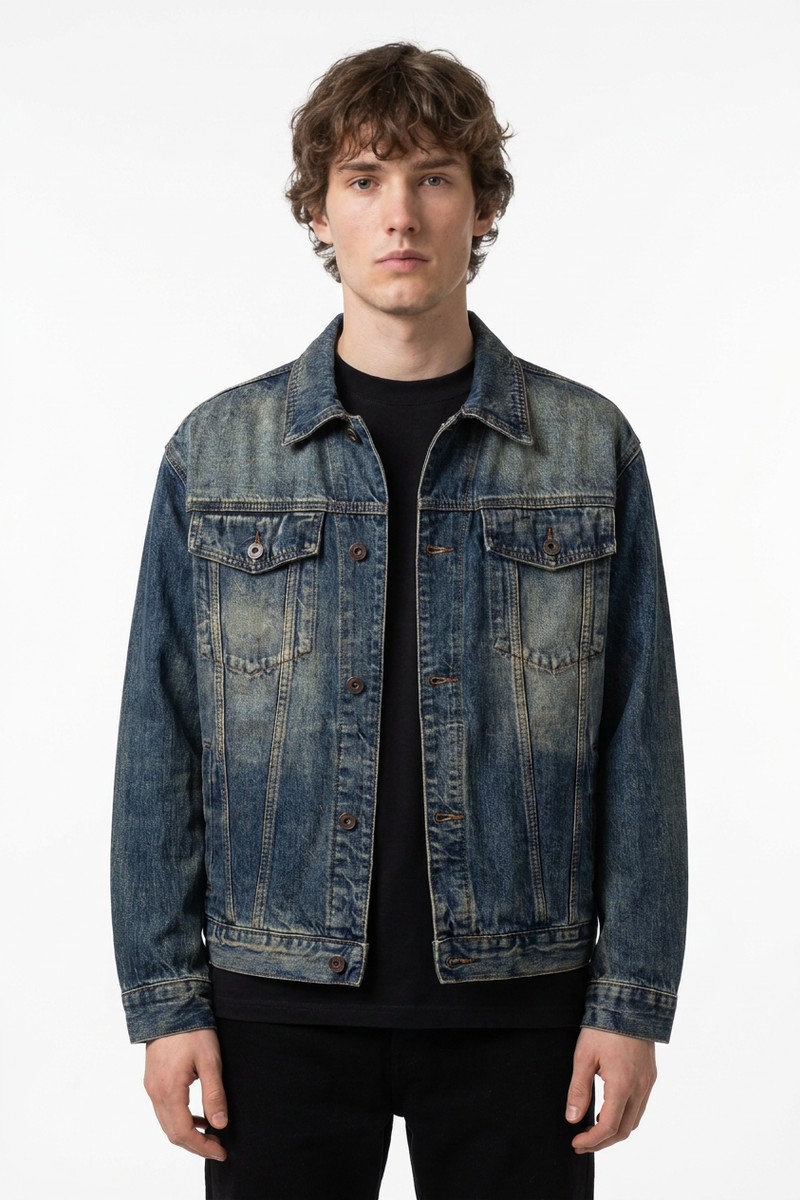 Men's Fall 100% Cotton Vintage Dirty Wash Denim Jacket