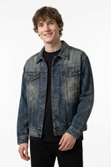 Men's Fall 100% Cotton Vintage Dirty Wash Denim Jacket