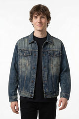 Men's Fall 100% Cotton Vintage Dirty Wash Denim Jacket