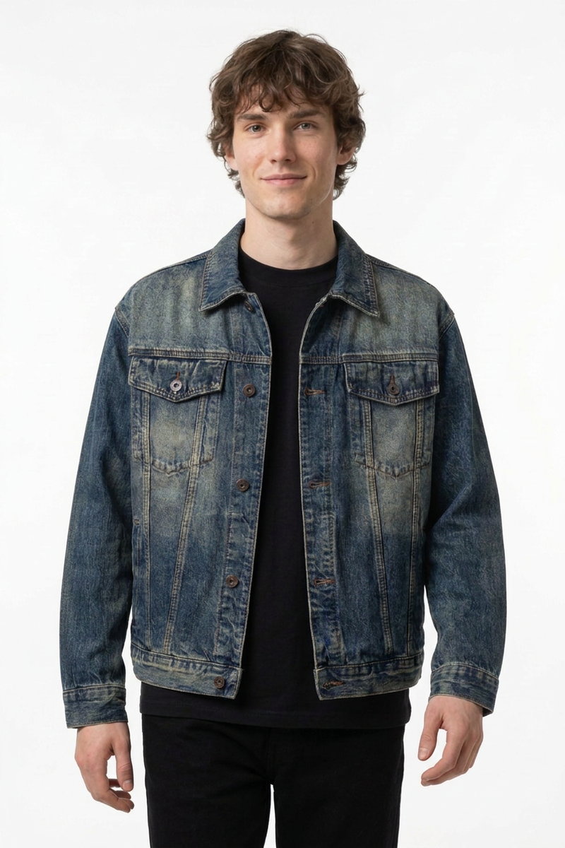 Men's Fall 100% Cotton Vintage Dirty Wash Denim Jacket