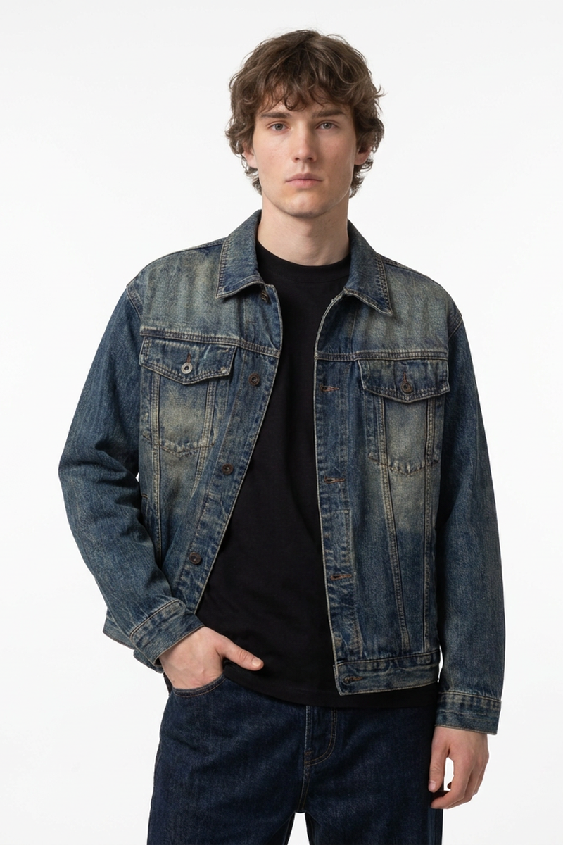 Men's Fall 100% Cotton Vintage Dirty Wash Denim Jacket