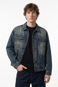 Men's Fall 100% Cotton Vintage Dirty Wash Denim Jacket