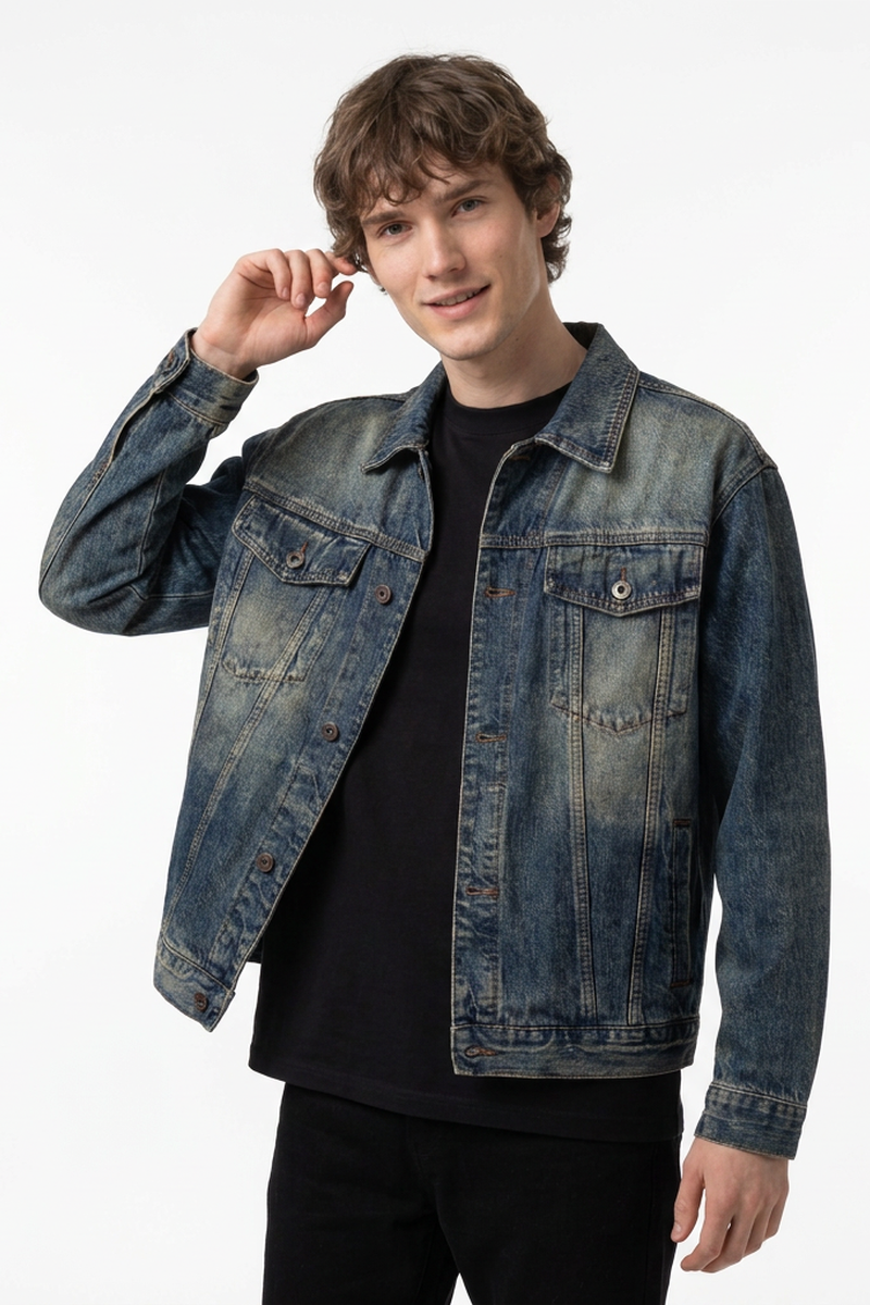 Men's Fall 100% Cotton Vintage Dirty Wash Denim Jacket