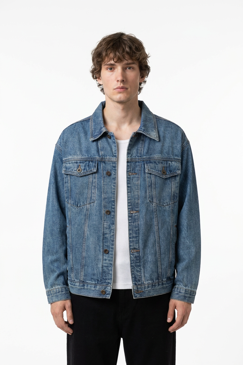 Men's Fall 100% Cotton Classic Wash Denim Trucker Jacket